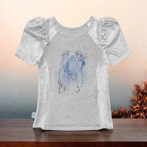 Disney Frozen 2 Anna Elsa Girl’s T-Shirt Tee Top Silver Purple Sz 9/10